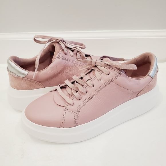NEW UGG Scape Platform Sneakers Leather Lace Up Low Top Rose - Picture 2 of 6
